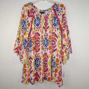 Calessa Tunic Top Women's Plus Size 2X Multicolor Loose Fit Boho Peasant